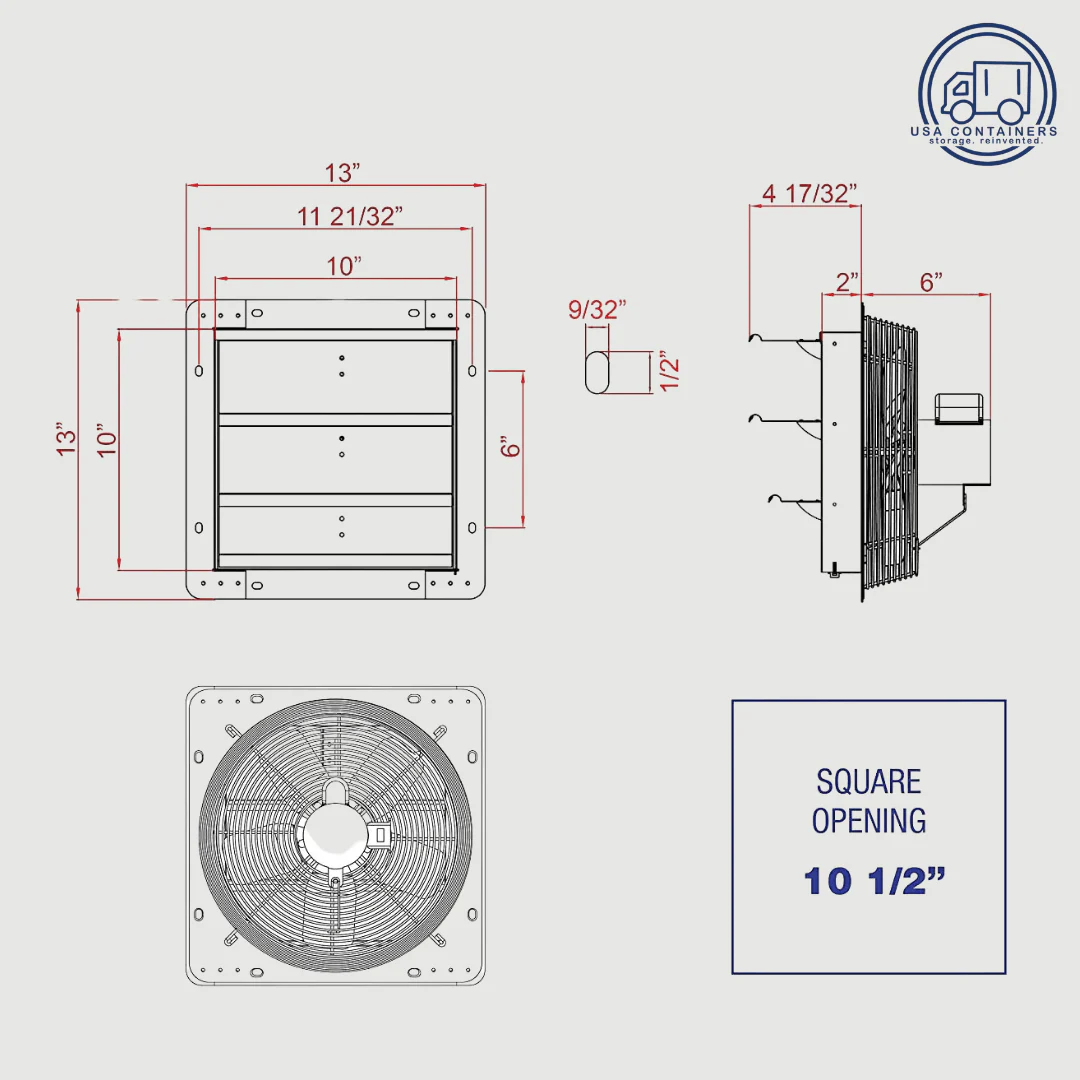 Shipping Container 10" Wall Mounted Exhaust Fan - Image 3